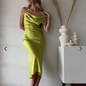 Satin lime green, never worn midi dress